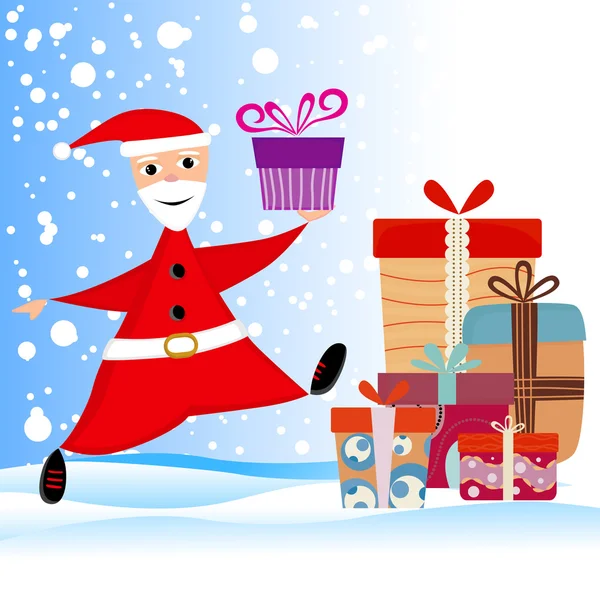 Weihnachtsmann mit Geschenken — Stockvektor