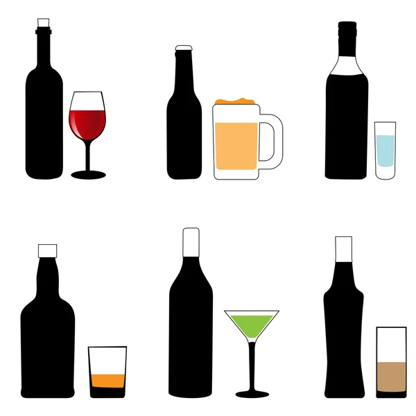 Copo de álcool e garrafa — Vetor de Stock