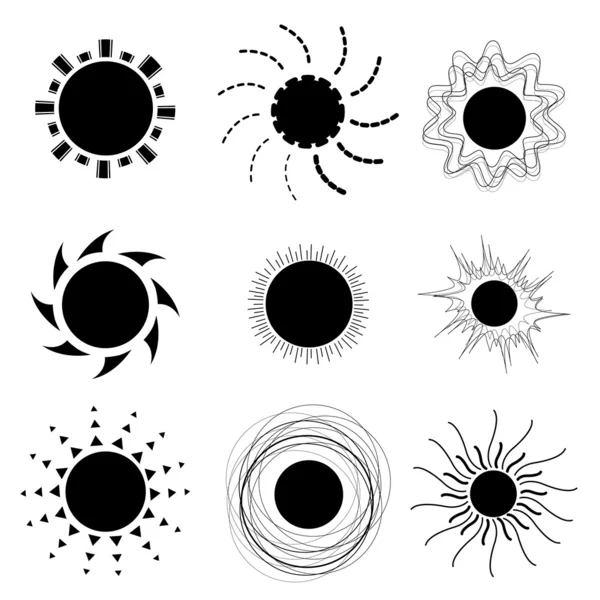 Black sun symbols — Stock Vector