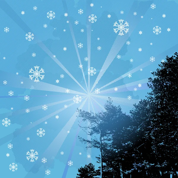 Cielo de invierno con copos de nieve — Vector de stock