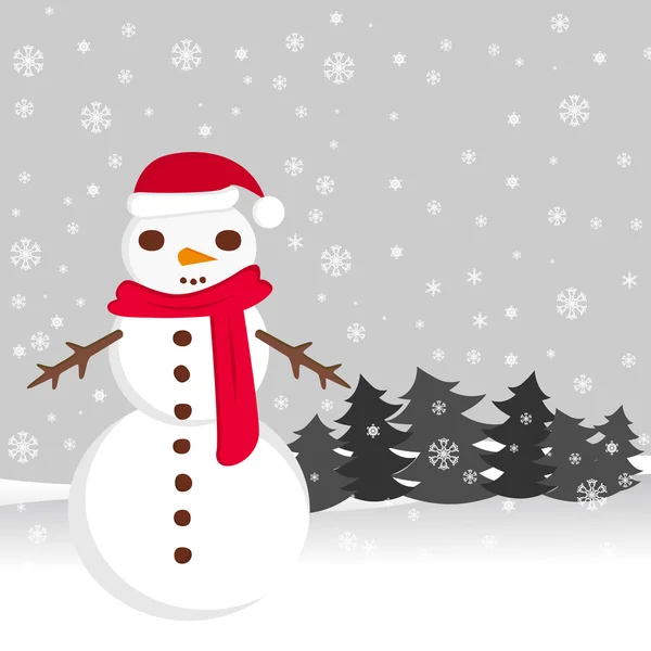 Boneco de neve com árvore —  Vetores de Stock