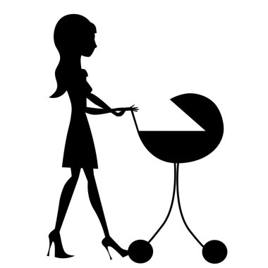 Anne ve bebek arabası.