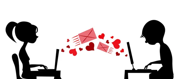 Casal jovem enviando correio de amor —  Vetores de Stock