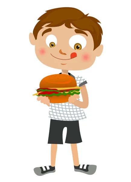 男孩吃汉堡 — 图库矢量图片