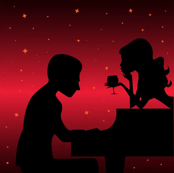 Piano player with woman — Stock Vector