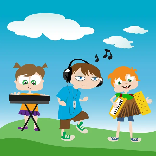 Çocuklar müzik çalma — Stok Vektör