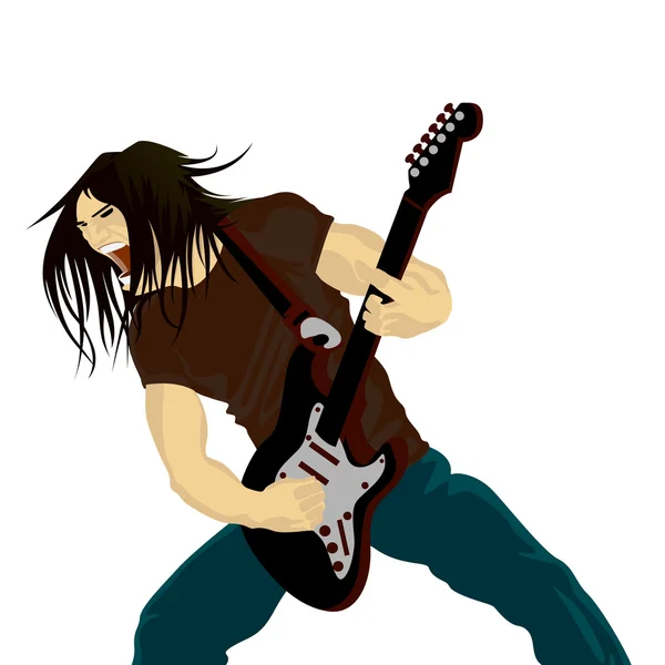 Рок-гитарист играет на электрогитаре — стоковый вектор