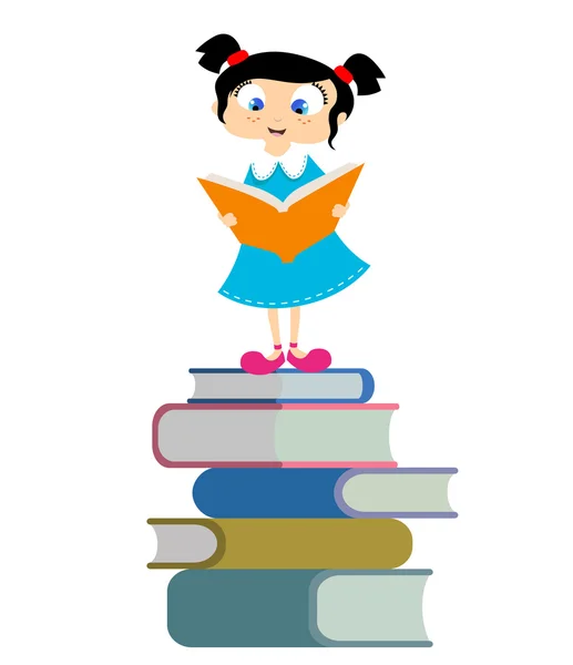 Χαριτωμένο κορίτσι ανάγνωση βιβλίο — Διανυσματικό Αρχείο