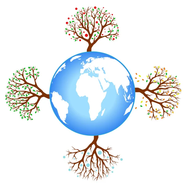 Fyra säsong träd med jorden — Stock vektor