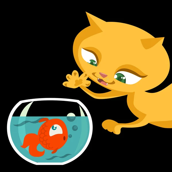 Кіт і риба мультфільм — стоковий вектор