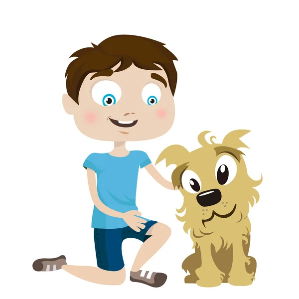 Αγόρι με το σκυλί του φίλος — Διανυσματικό Αρχείο