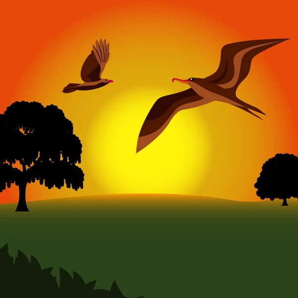 Birds flying with sunset — Stock Vector