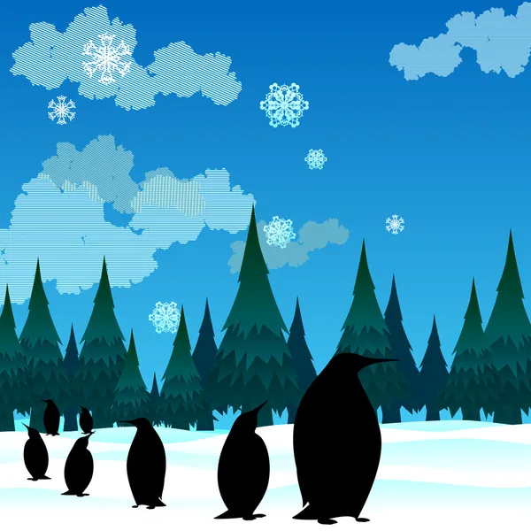 Penguins and trees — Stock Vector