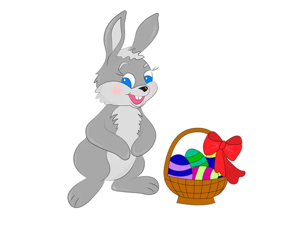 Easter rabbit with a basket of eggs — Stock Vector