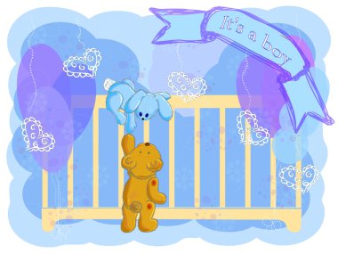 Greeting card with the birth of the boy clipart