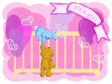 Greeting card with the birth of the girl clipart