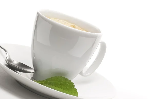 Stevia növény és kávé csésze dekoratív háttér — Stock Fotó