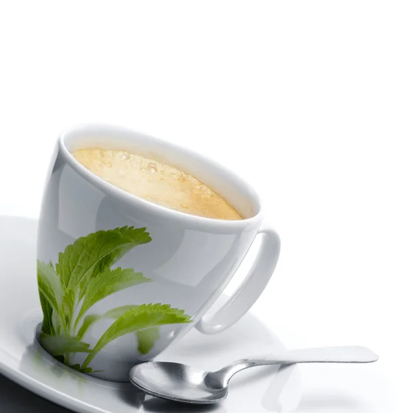 Stevia rebaudiana levelek dekor rá egy csésze — Stock Fotó