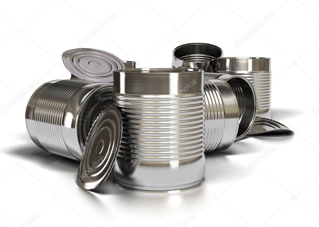 Many used tins over white