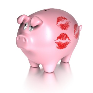 Kissed piggy bank - loving money clipart