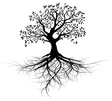 Whole black tree with roots clipart
