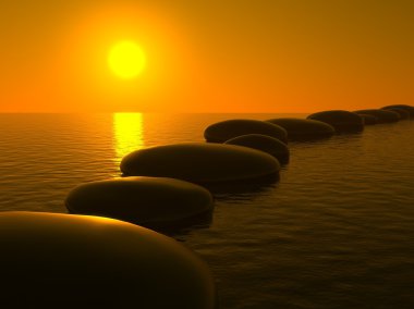 Zen stones in water, sunset clipart