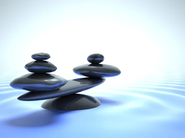 Zen pedras na água, céu azul — Fotografia de Stock