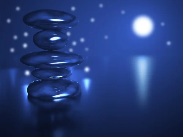 Zen stones in water, magic night — Stock Photo, Image