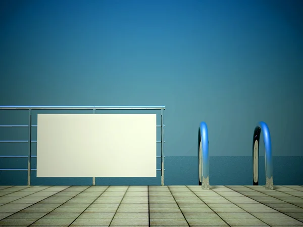 Boş billboard 3D: denizde güvenlik bariyerleri — Stok fotoğraf