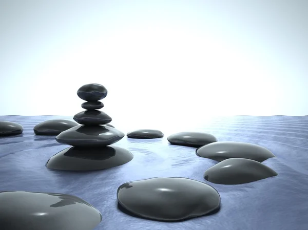 Zen stenen in water, blauwe hemel — Stockfoto