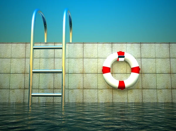 3D-Schwimmbad und Rettungsring — Stockfoto