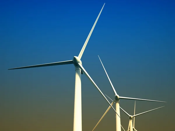 Turbine eoliche 3d che producono energia in mare — Foto Stock