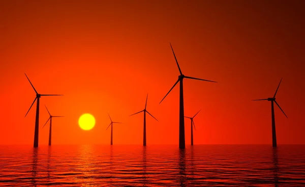 Deniz enerji üreten 3d Rüzgar türbinleri — Stok fotoğraf