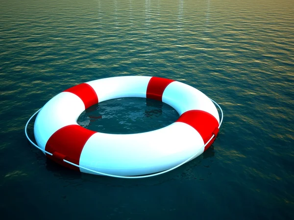 3d anillo de vida flotando en el agua como símbolo de ayuda — Foto de Stock