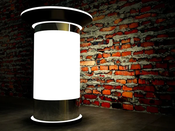 3D reklam boş sütun geceleri duvarda — Stok fotoğraf