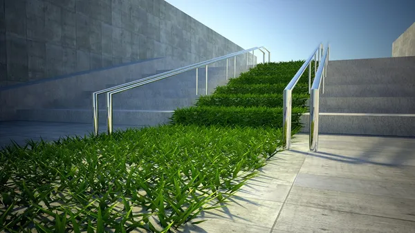 3d concetto di ecologia, erba e scale sulla strada — Foto Stock