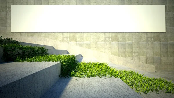 3d 生态概念，grassand 空白广告牌 — 图库照片