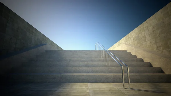 3D sokak görünümü, gökyüzü merdiven — Stok fotoğraf