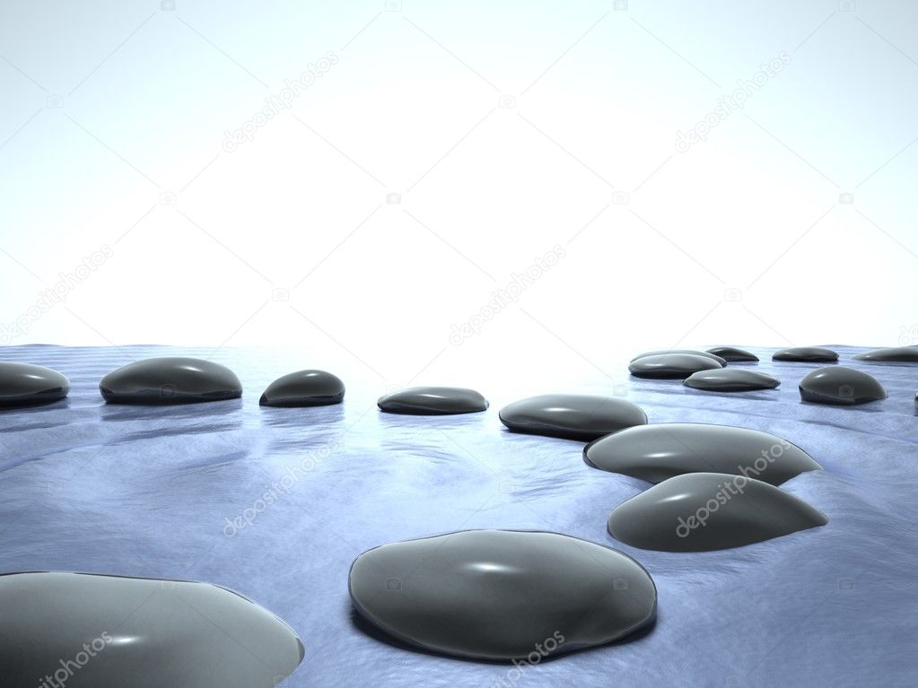 Zen stones in water, blue sky