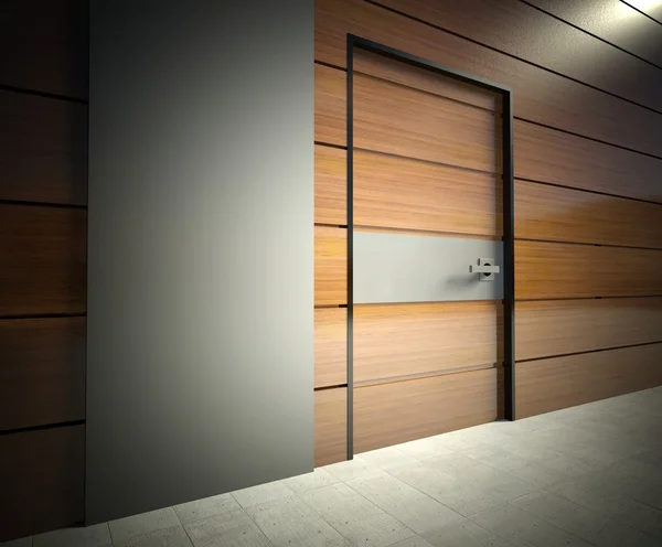 3D moderní interiér, stěna s dveřmi — Stock fotografie