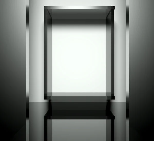Vitrine de vidro vazio, espaço de exposição 3d — Fotografia de Stock