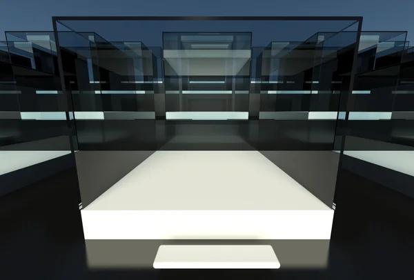 空のガラスのショーケースは、3 d 展示スペース — ストック写真