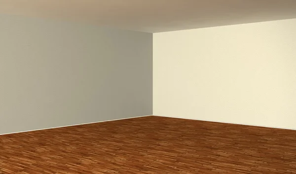 3d vazio interior com parquet de madeira — Fotografia de Stock