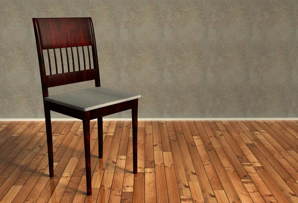 3d renovado cadeira retro no chão de madeira — Fotografia de Stock
