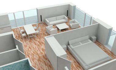 3D render ev planı