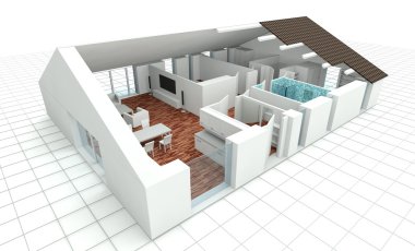 3D render ev planı