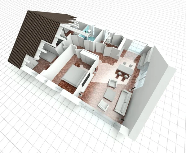 3D Rendering Hausplan — Stockfoto