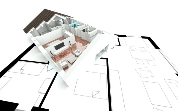 3D rendering σχέδιο σπιτιών — Φωτογραφία Αρχείου
