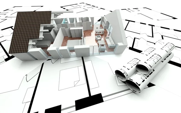 3D rendering hus plan — Stockfoto