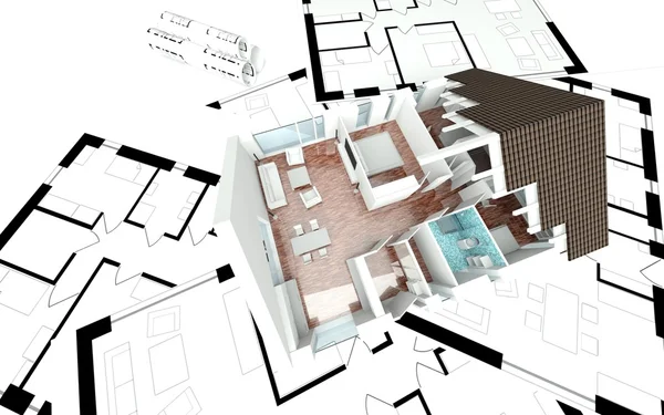 3D rendering hus plan — Stockfoto
